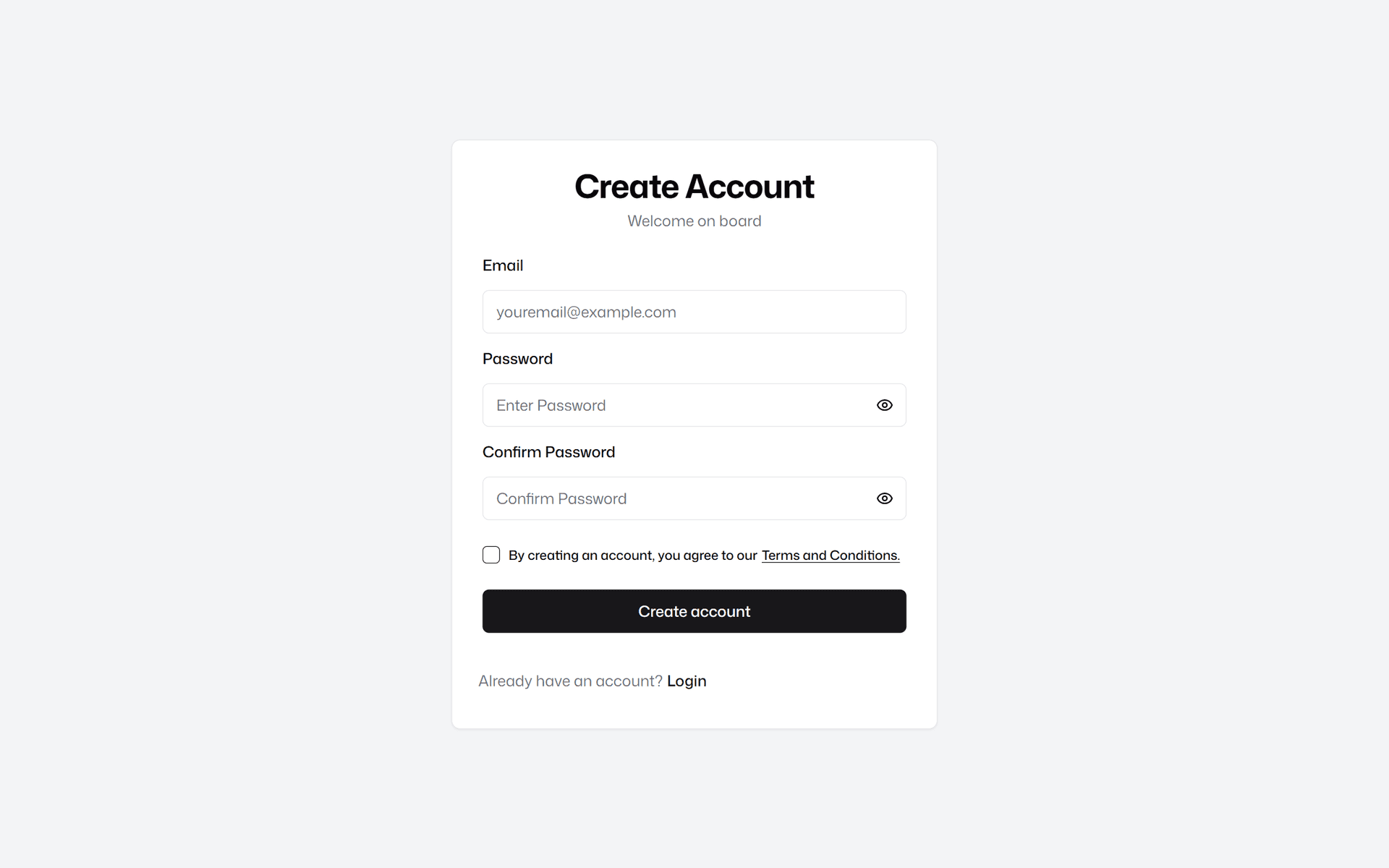 Inventora POS account creation and business setup screen